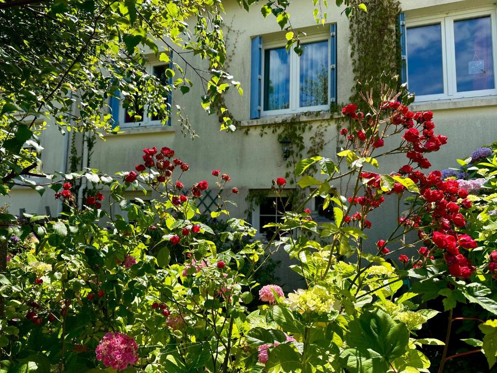 un mazzo di fiori davanti a un edificio di Agréable maison à 500 m de la plage ! a Saint-Quay-Portrieux