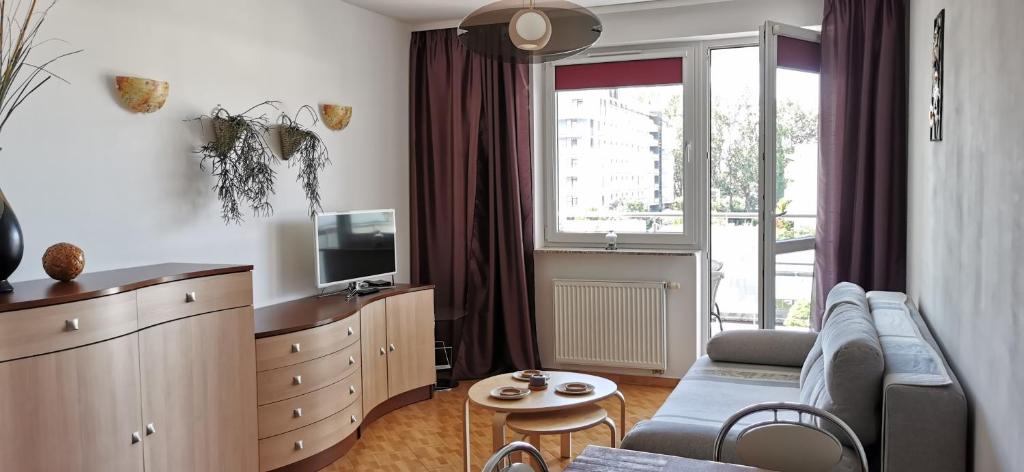TV a/nebo společenská místnost v ubytování Apartament nad morzem Diwa
