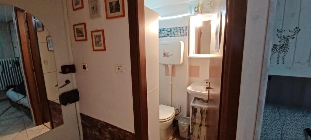 małą łazienkę z toaletą i umywalką w obiekcie Le Casette w mieście Sauze dʼOulx