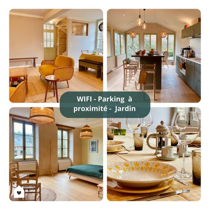 un collage de photos d'une cuisine et d'un salon dans l'établissement H2 Maison au pied du Château, à Fougères