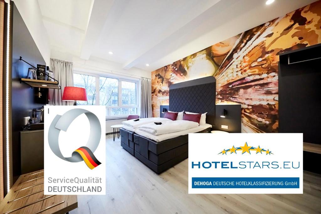 Postel nebo postele na pokoji v ubytování SMARTY Hotel Euler Homburg, Saar - KONTAKTLOSER SELF CHECK-IN