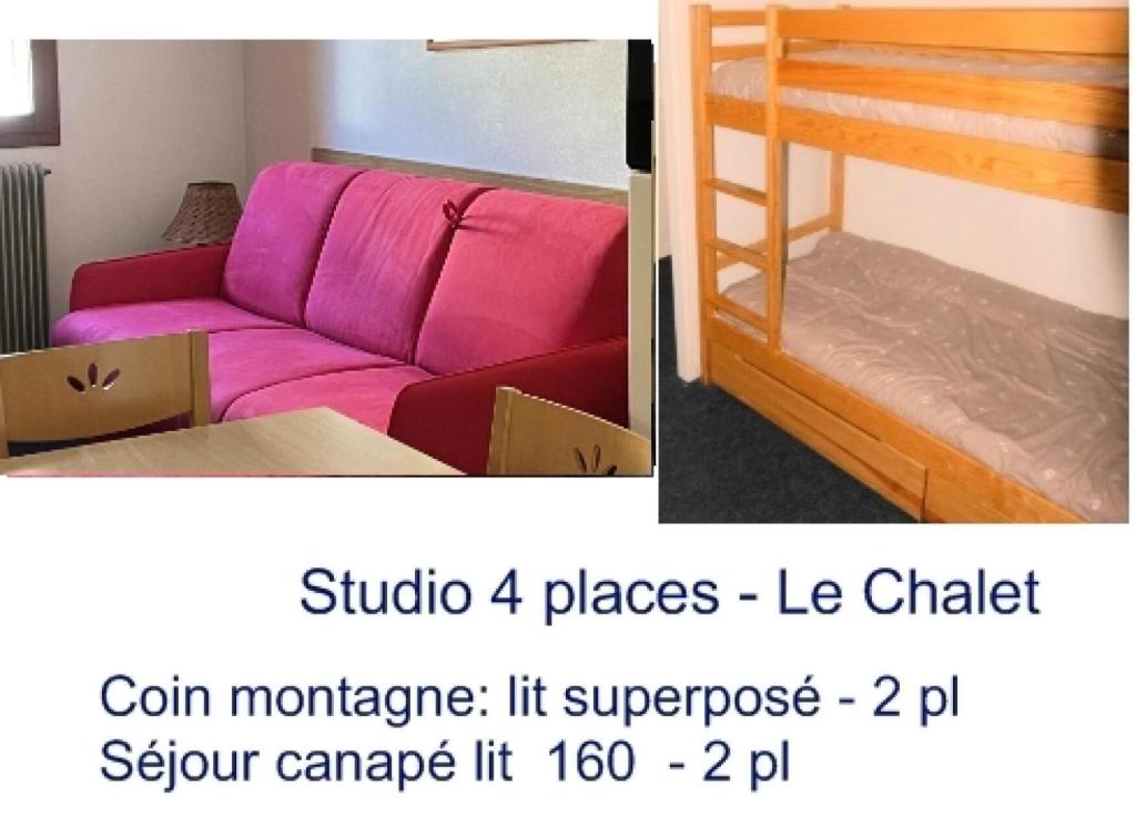 - un salon avec un canapé et des lits superposés dans l'établissement LE CHALET - Piscine 2 - Studio pour 4 Personnes MAE-8694, à Gourette