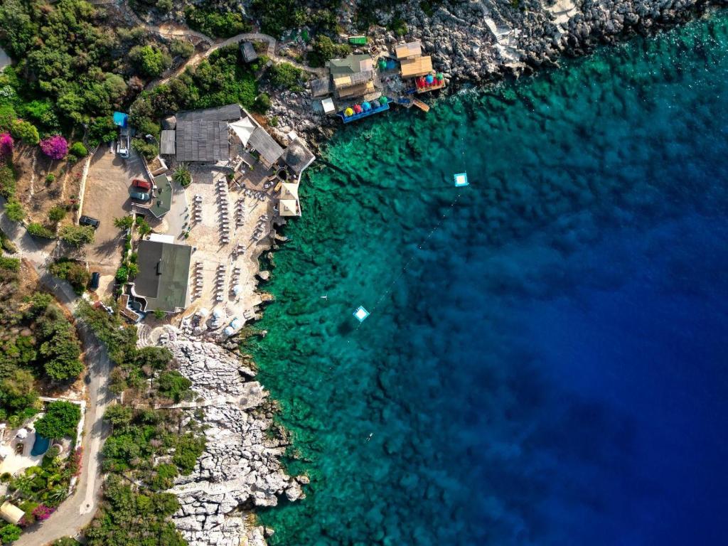 an aerial view of a beach and the water at Aquarius Hotel in Kaş