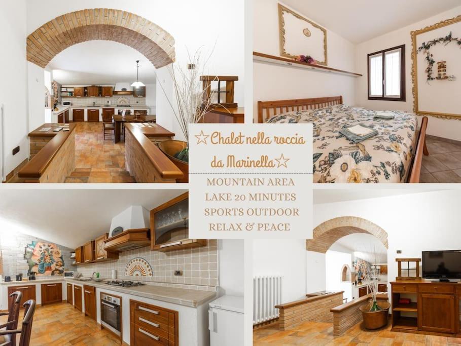 a collage of photos of a kitchen and a living room at Chalet nella roccia da Marinella in Taceno