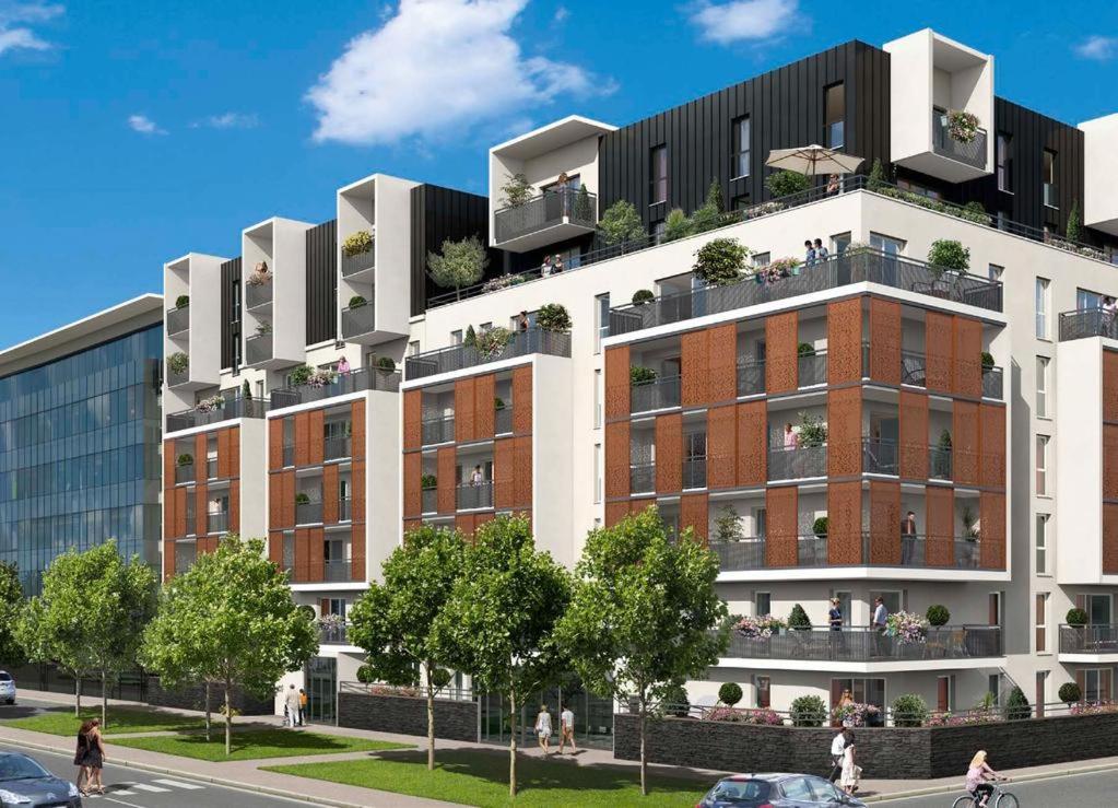 une décoration architecturale d'un bâtiment avec balcons dans l'établissement cosy appartement proche de la Défense, à Bezons