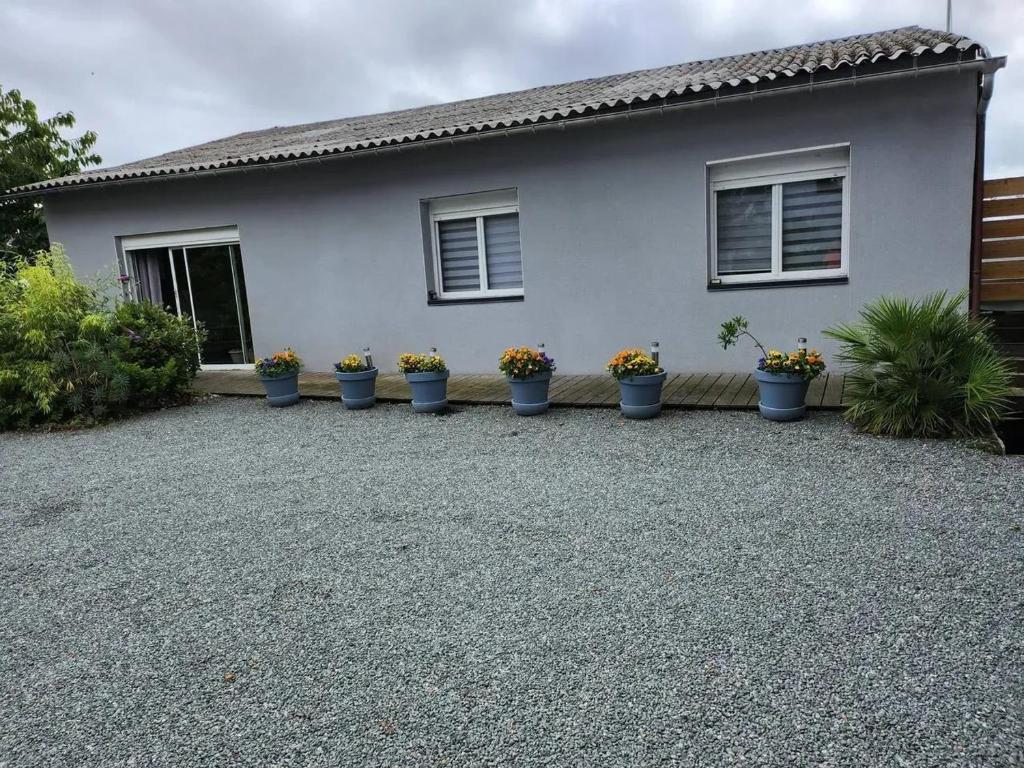 une rangée de plantes en pot devant une maison dans l'établissement Maison confortable au Havre 58 m² calme et pratique, au Havre