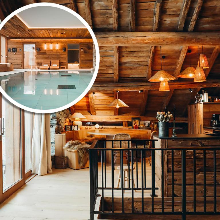 une maison avec une piscine et un collage dans l'établissement Le Château by Lodji, à Saint-Marcel