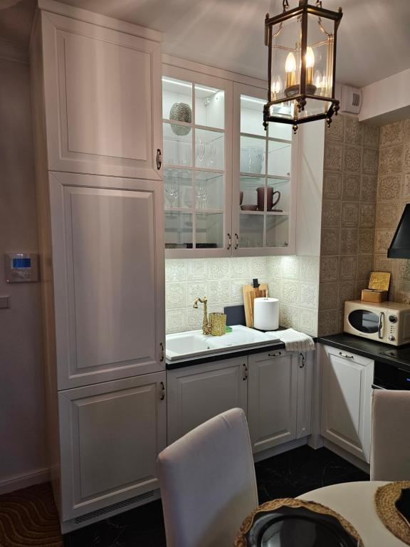 Kuchyňa alebo kuchynka v ubytovaní Wyjatkowy apartament w sercu Gdańska