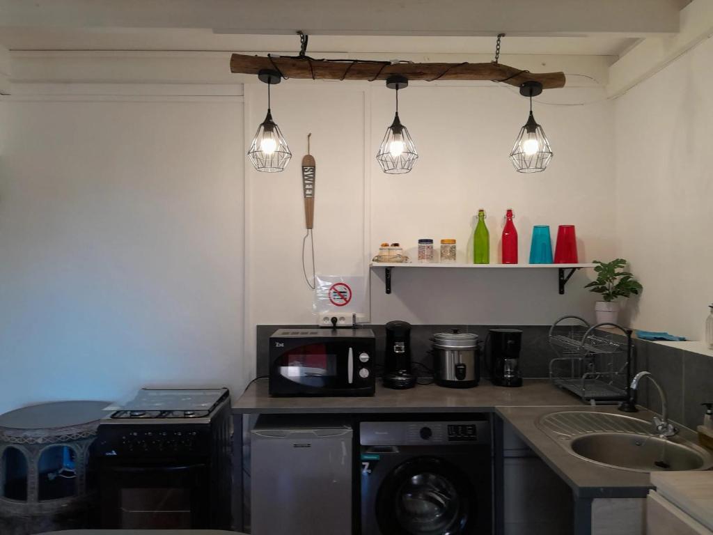 Kuchyň nebo kuchyňský kout v ubytování Appartement cosy à Saint-Joseph - 44 m² avec terrasse