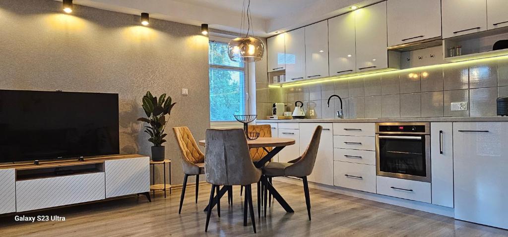Kuchyň nebo kuchyňský kout v ubytování Apartament w Centrum z widokiem na jeziorko