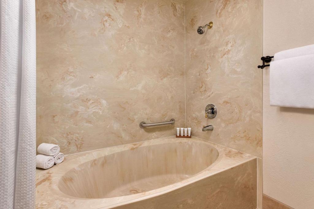 a bath tub in a bathroom with a shower at Radisson Hotel Colorado Springs Airport in Colorado Springs