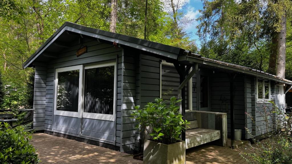 a cabin in the woods with a porch at Dreamwoodz - een droomchalet op de Veluwe in Laag-Soeren