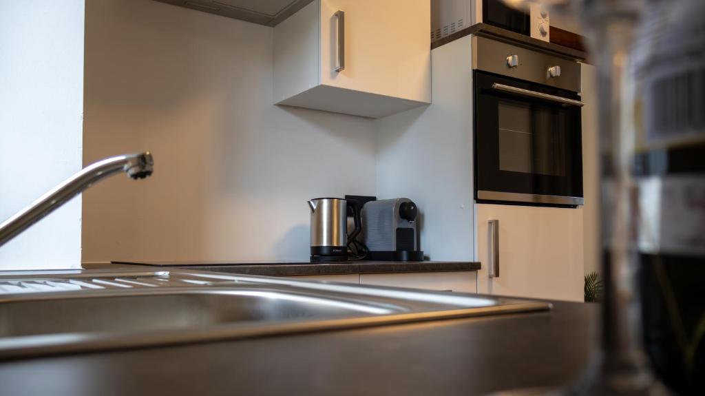 Kuchyň nebo kuchyňský kout v ubytování Flat Bull Appartement mit Garten