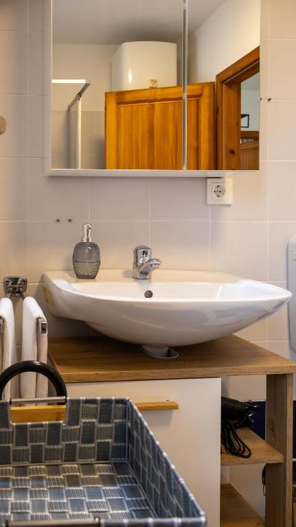 Kuchyň nebo kuchyňský kout v ubytování Flat Bull Appartement mit Garten