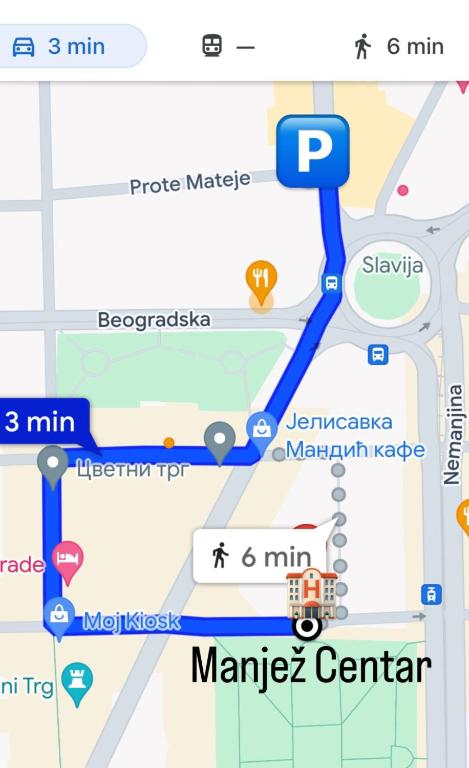 a screenshot of a map of a subway at Manjež Centar in Belgrade