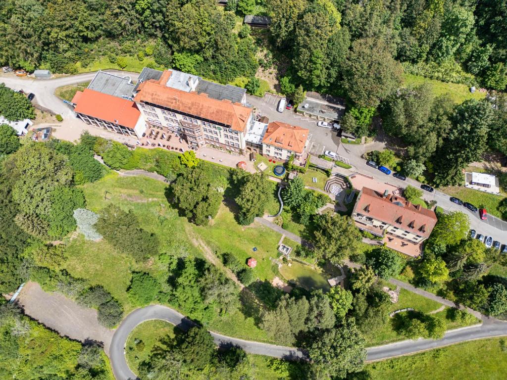 an aerial view of a building with a yard at Hotel Franziskushöhe in Lohr am Main