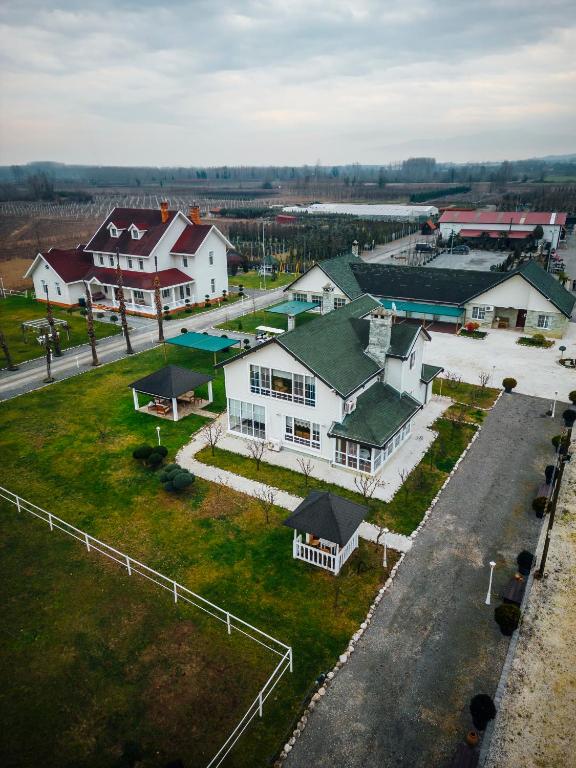 an aerial view of a town with white houses at Serbesler Botanik, No 1 Comfortable Villa in Sakarya