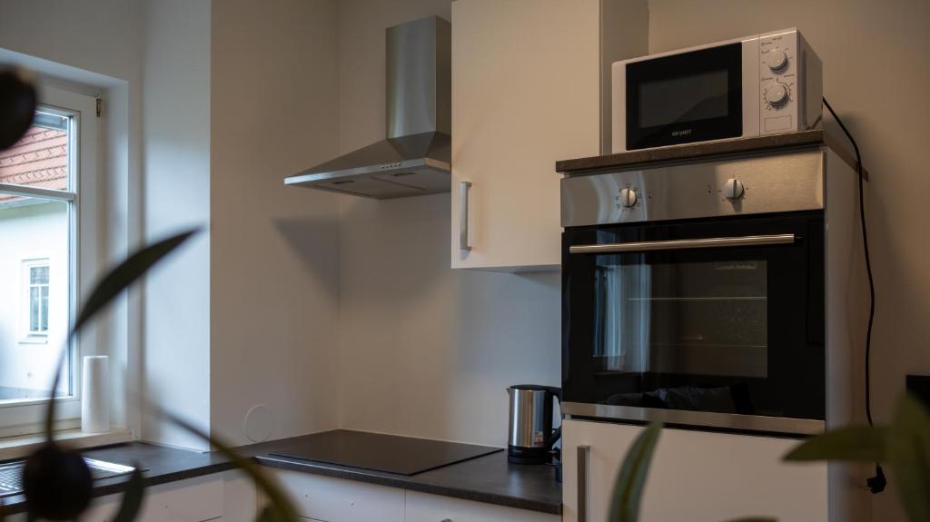 Kuchyň nebo kuchyňský kout v ubytování Flat Bull Appartement mit Garten