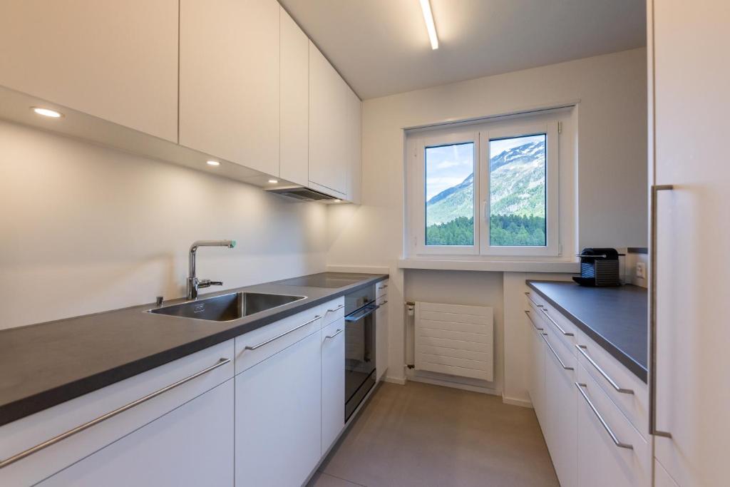 Kuchyň nebo kuchyňský kout v ubytování Cosy Apartment facing Piz Rosatsch