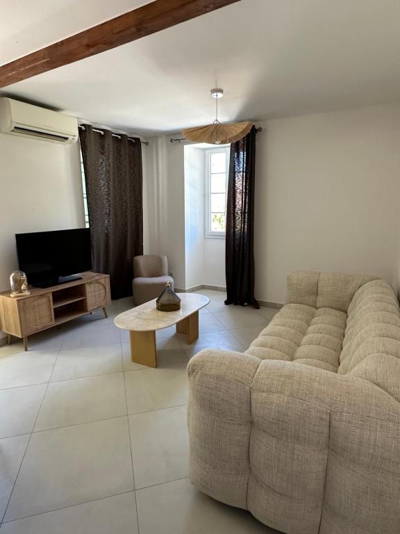 un salon avec un canapé et une télévision dans l'établissement Casa Serena, à Ville-di-Paraso