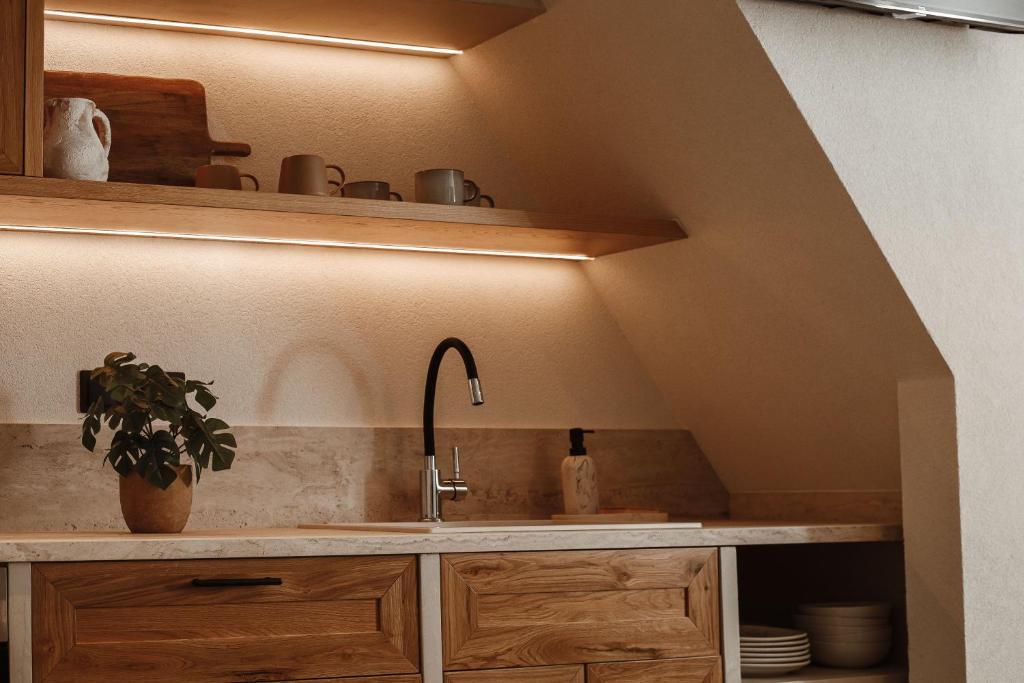 Kuchyň nebo kuchyňský kout v ubytování Noema Lindos - Athena Apartment