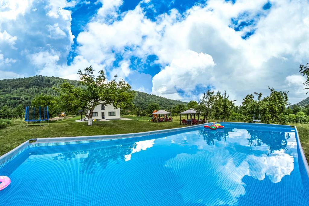 una piscina con vistas a una casa en Transalpina Retreat, en Novaci-Străini