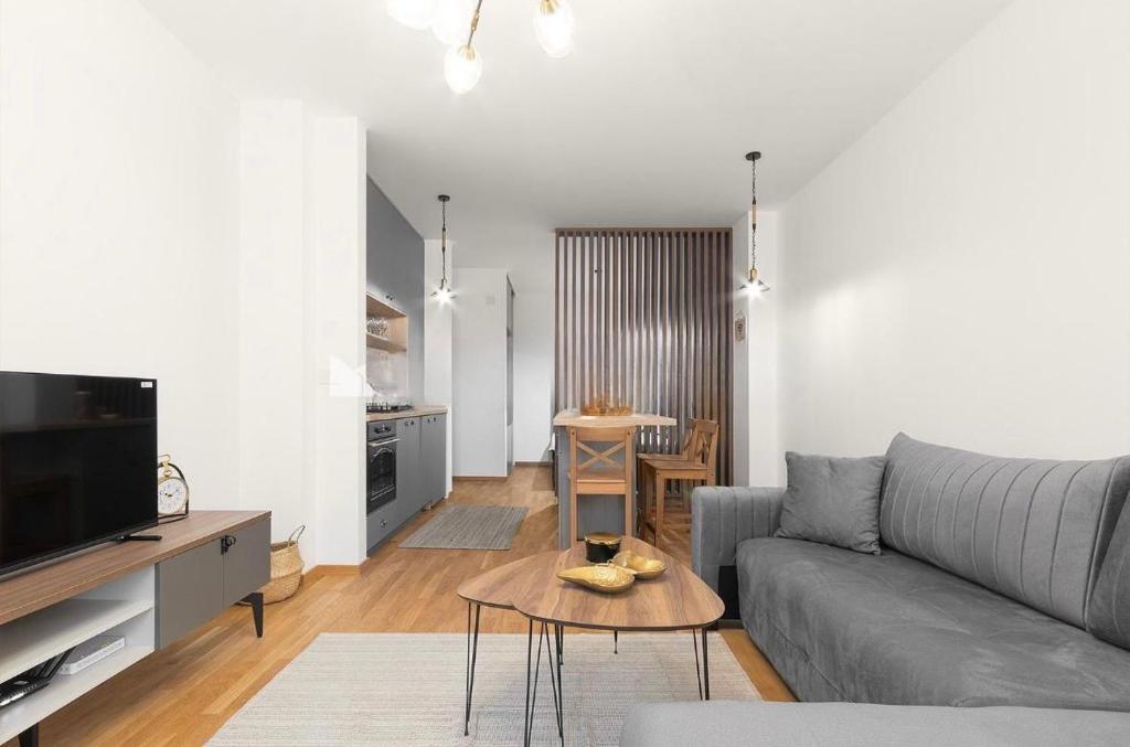 a living room with a couch and a table at Anja Apartment in Bečići