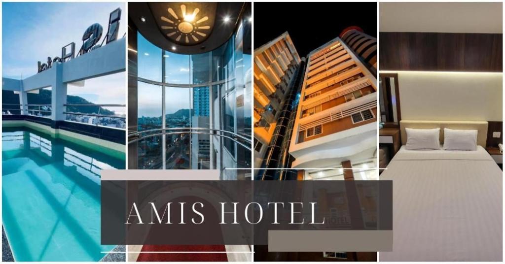 a collage of photos of a hotel room with a pool at Amis Hotel VT by BAY LUXURY in Xã Thang Tam