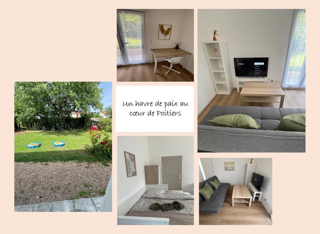 un collage de photos d'un salon dans l'établissement Un Havre de Paix à Poitiers, à Poitiers