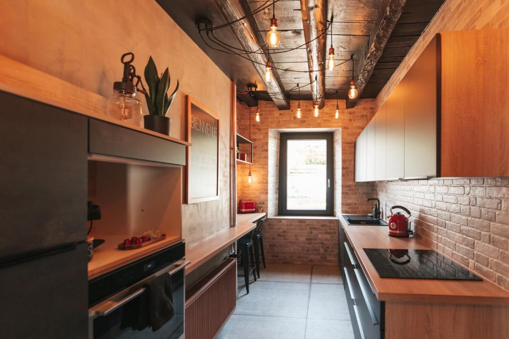 Kuchyň nebo kuchyňský kout v ubytování Appartement thématique: Voyage Industriel