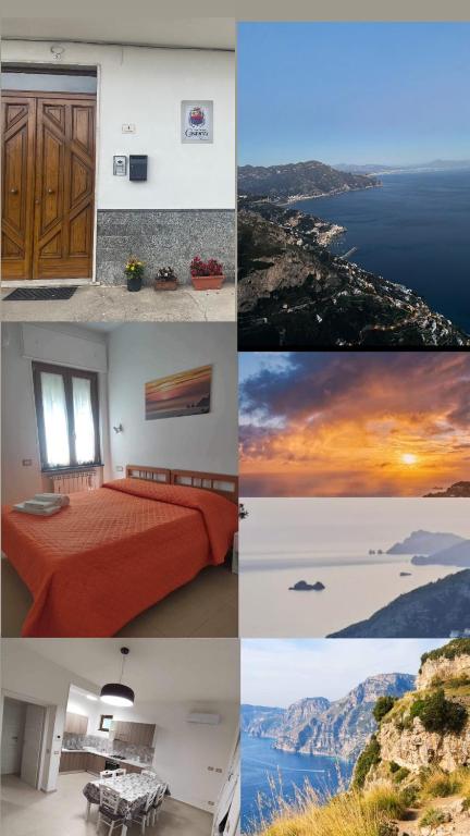 a collage of photos of a bedroom with a view of the ocean at CASA VACANZE CASANOVA in Agerola