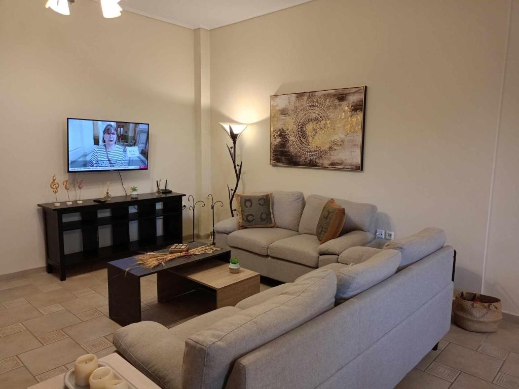 TV a/nebo společenská místnost v ubytování Comfortable apartment in Kiato