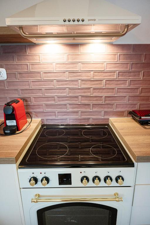 Kuchyň nebo kuchyňský kout v ubytování SEMIRAMIS Luxury Apartments