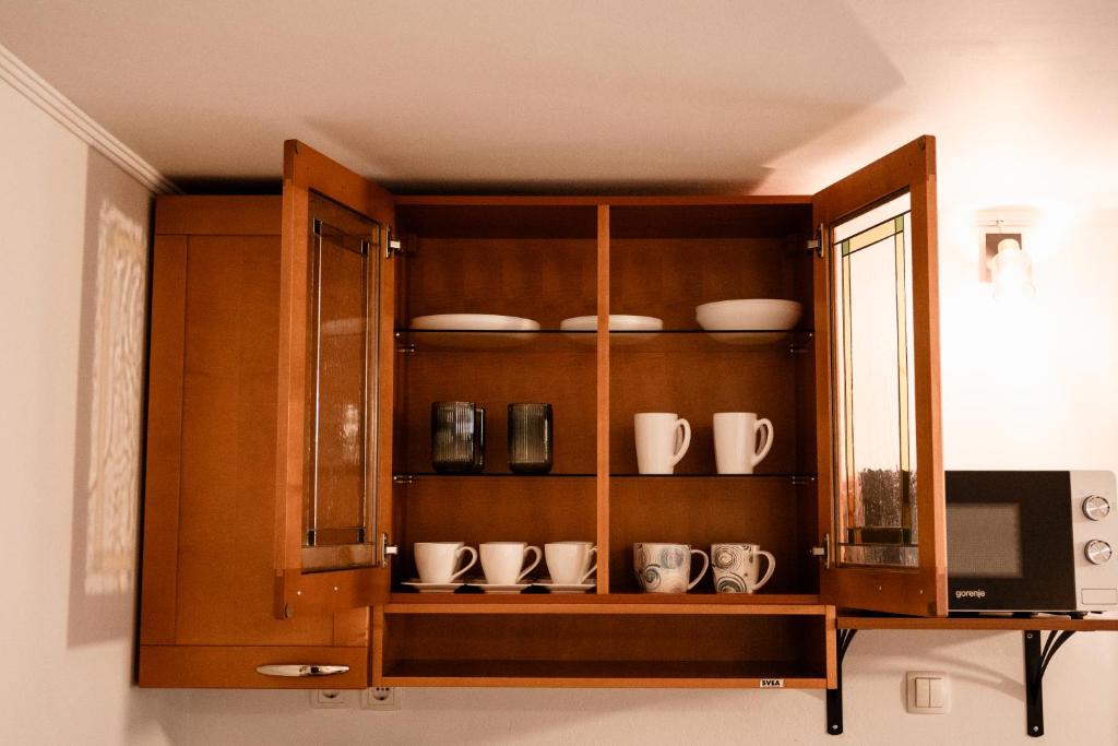 Příslušenství pro přípravu čaje a kávy v ubytování Brodnik Apartment