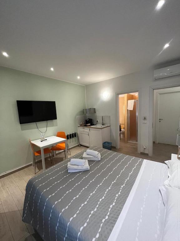 a bedroom with a bed and a desk and a television at My Bnb Pisa in Pisa