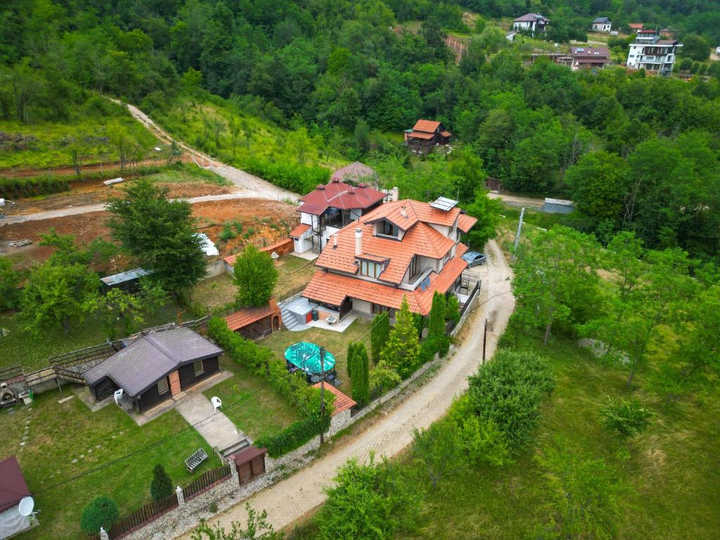 an overhead view of a large house with at Mountain Garden House in Prizren