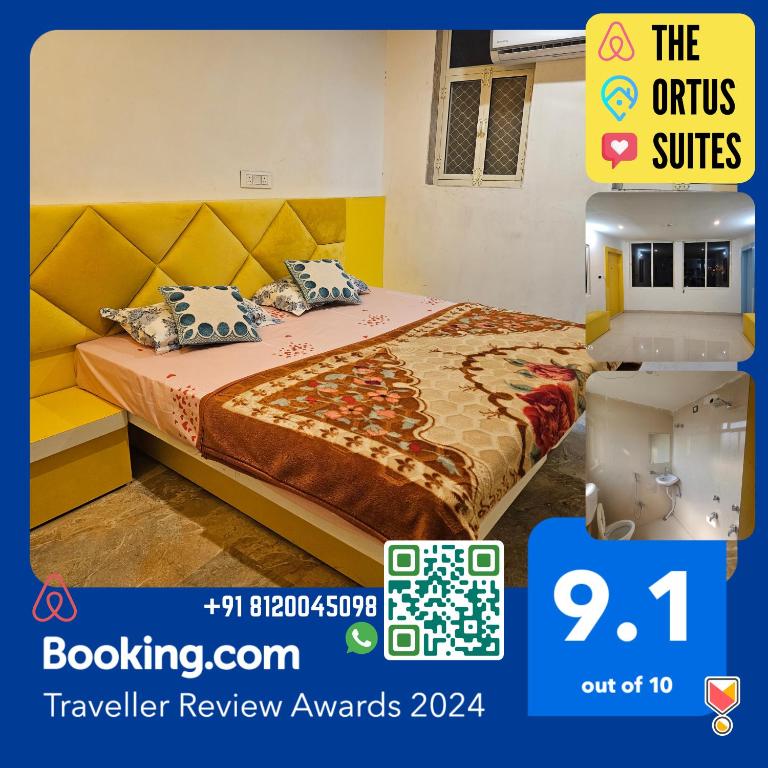 a poster of a bedroom with a bed and a machine at The Ortus Suites by BnBGuys in Orchha