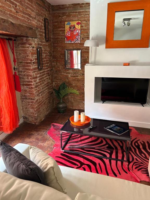 un salon avec un canapé et une télévision dans l'établissement Appartement hyper-centre - Pont Neuf - St Cyprien, à Toulouse