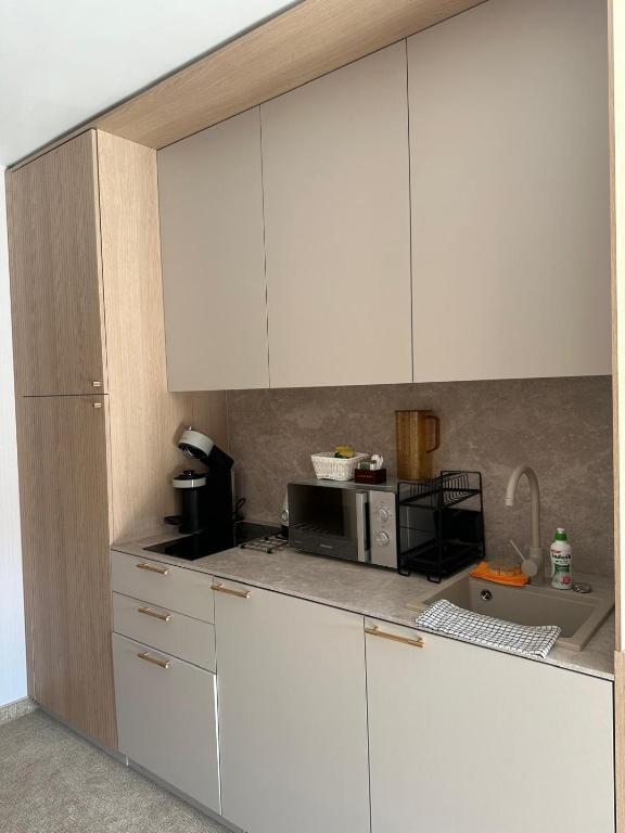 Kuchyň nebo kuchyňský kout v ubytování Apartamenty Joy Me Łukęcin