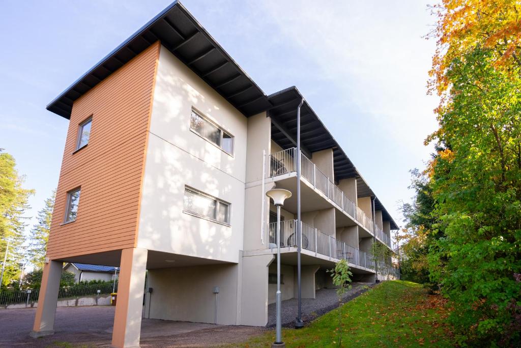 an exterior view of a building at Forenom Serviced Apartments Vantaa Korso in Vantaa