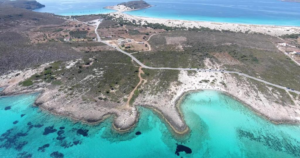 an aerial view of an island in the ocean at Tago Houses in Elafonisos