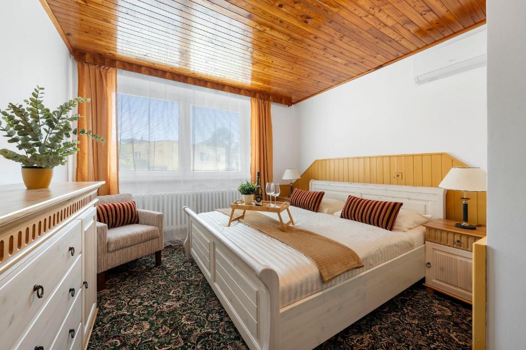 a bedroom with a large bed and a window at Vila Familia Valtice in Valtice