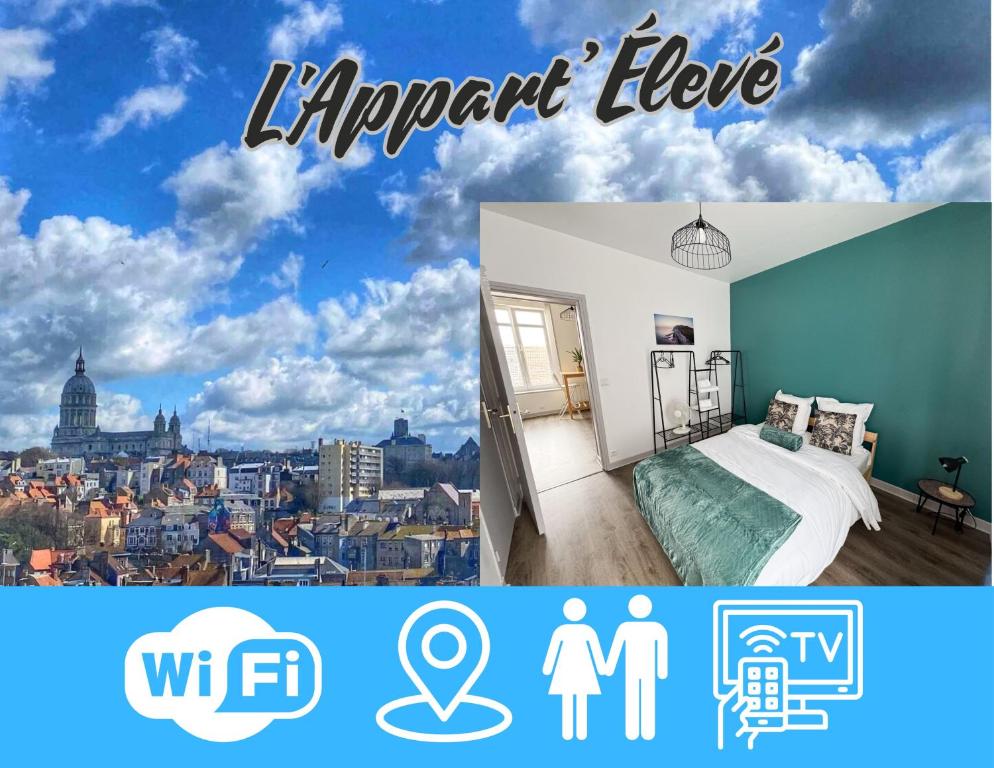 - une chambre avec vue sur la ville dans l'établissement L'Appart Élevé Idéalement situé, à Boulogne-sur-Mer