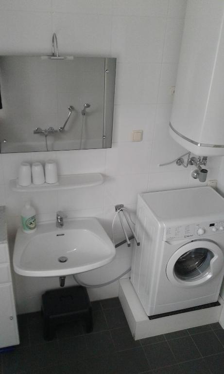 a bathroom with a toilet and a washing machine at Fewo Ossiach in Ossiach