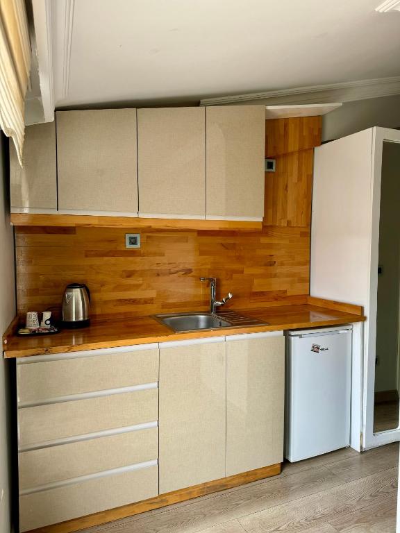 Kuchyň nebo kuchyňský kout v ubytování The Pashaam Suit Bakırköy