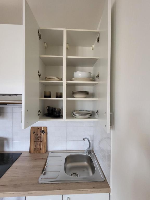 Kuchyň nebo kuchyňský kout v ubytování Apartments Vidmar near Bled