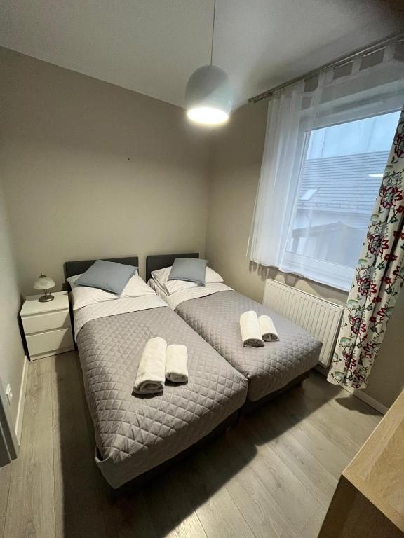 Posteľ alebo postele v izbe v ubytovaní Apartamenty-Kudowa z pięknym widokiem i balkonem