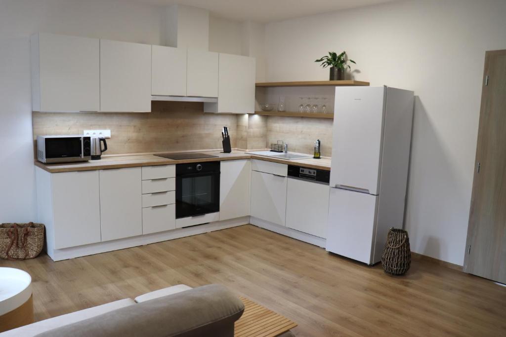 Kuchyň nebo kuchyňský kout v ubytování Apartmány B. Němcové