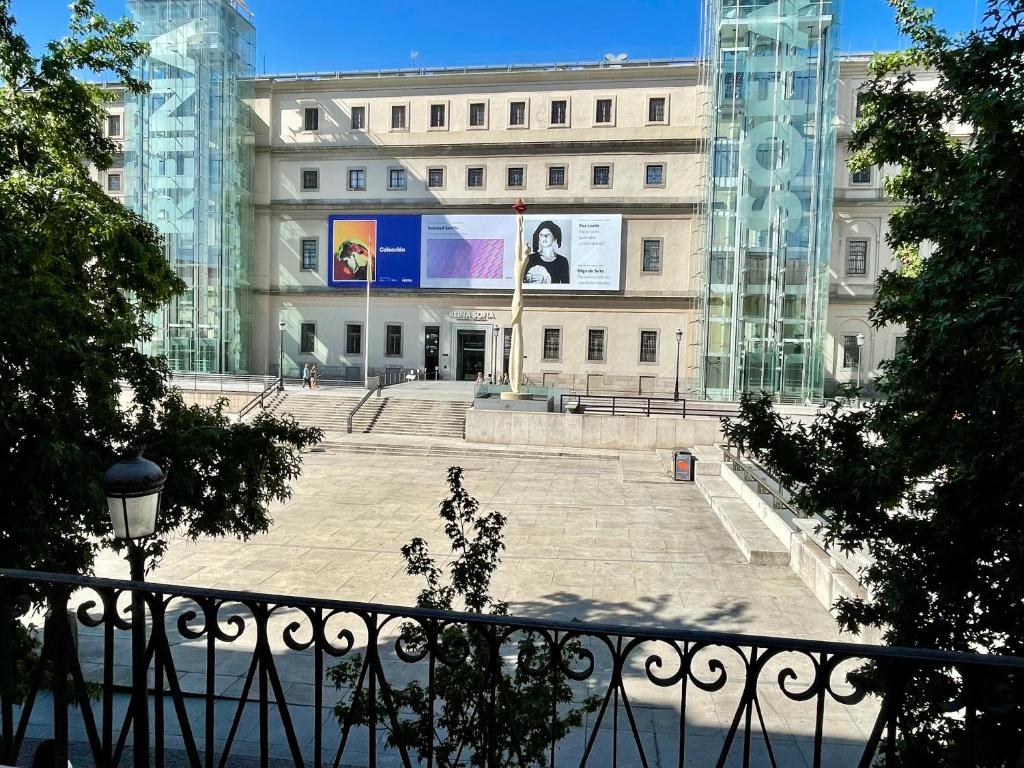 a view of a building with a large building at Hostal Fernández Atocha in Madrid