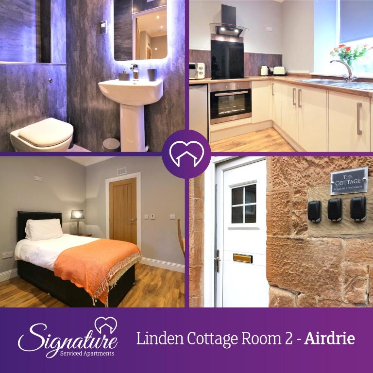 a collage of two pictures of a hotel room at Signature - Linden Cottage Room 2 in Airdrie